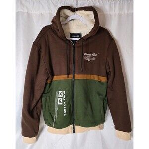 Reason Full Zip Hoodie with Boa and Sherpa Fabric Brown Green Tan NWOT